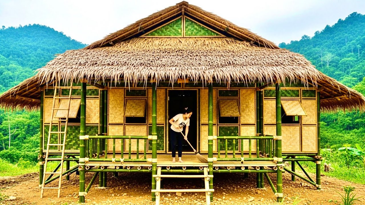 Young Girl Builds Large Bamboo House in the Forest for $0 | by @Trieu Mai Huong