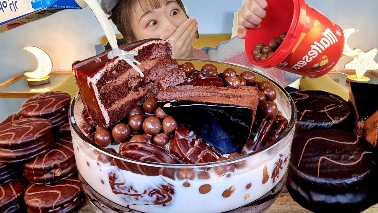 ASMR Maltesers Шоколадный торт Шоколадный хлеб с молоком MUKBANG