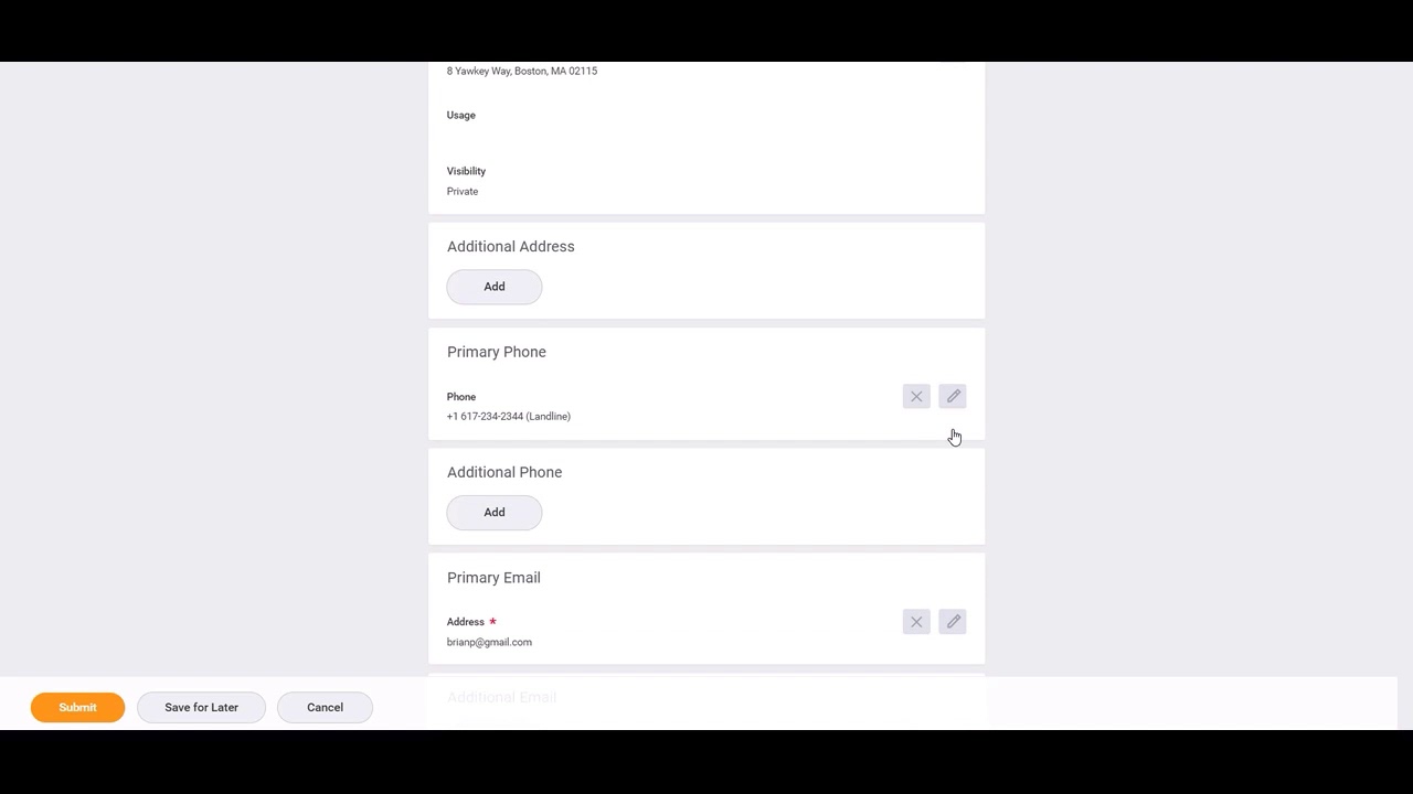 Workday Updating Personal Information