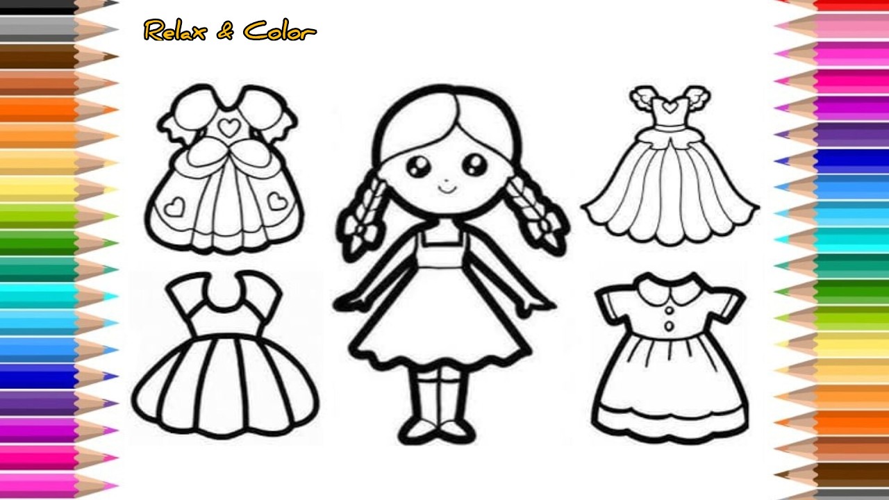 Cute Doll Dress Coloring Page | Relax & Color Princess Outfits | Aesthetic Coloring Art