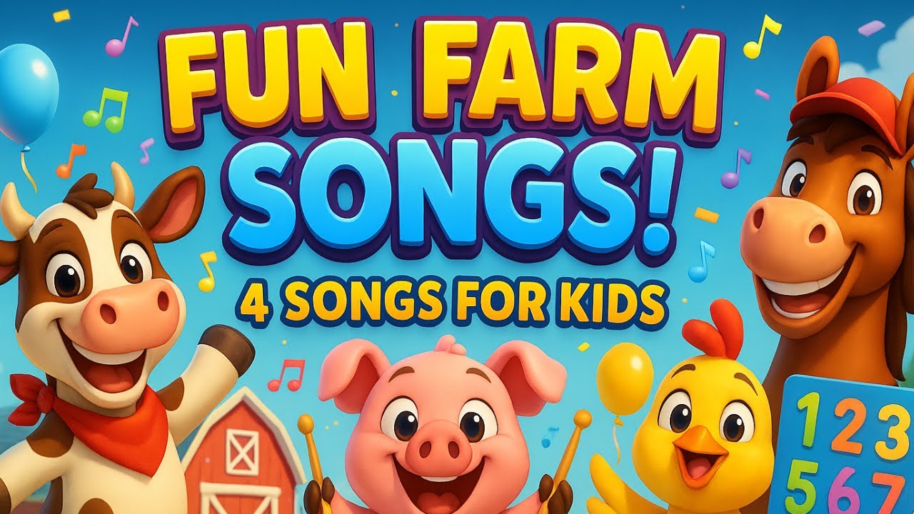 🎉🎵FUN FARM ADVENTURE! 🐮 4 FARM ANIMAL SONGS FOR CHILDREN