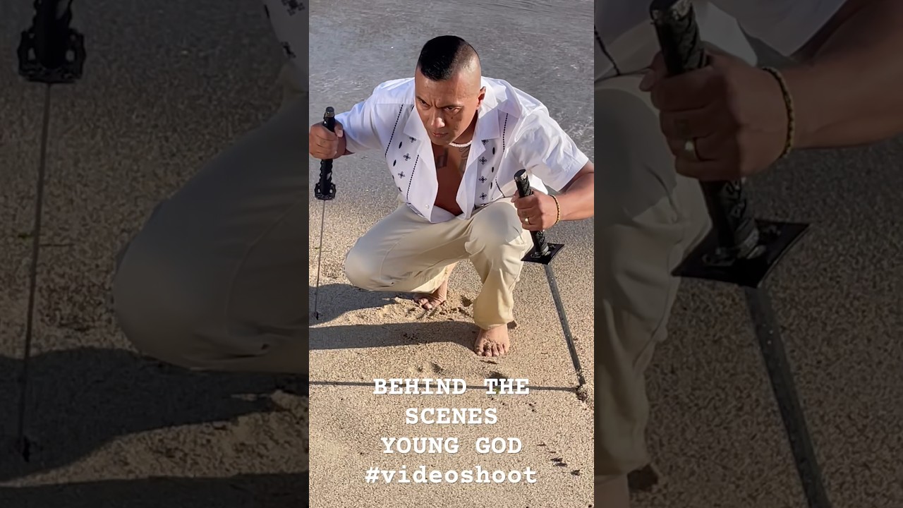 Behind the scenes #younggod #videoshoot #conejo #oceanwaves #katana #actiondirector #prime