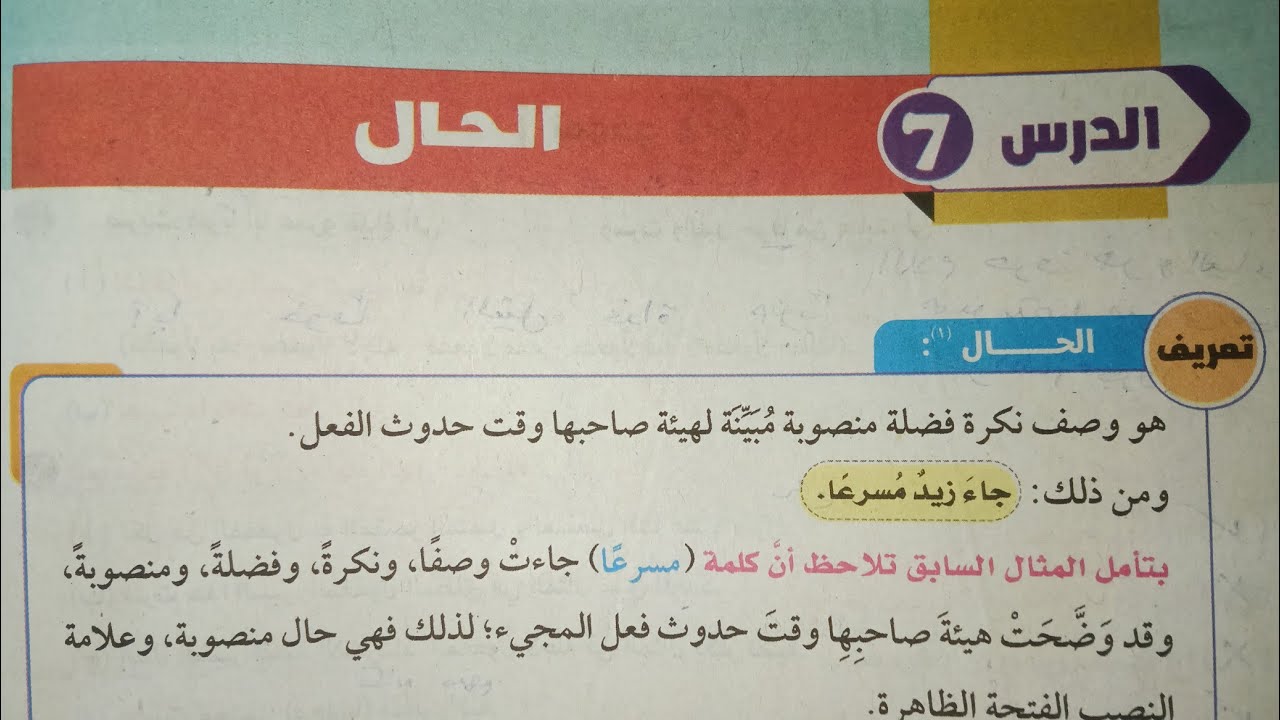 شرح وحل تدريبات الدرس السابع في النحو (الحال) للصف الثاني الإعدادي الأزهري الترم الثاني 2024