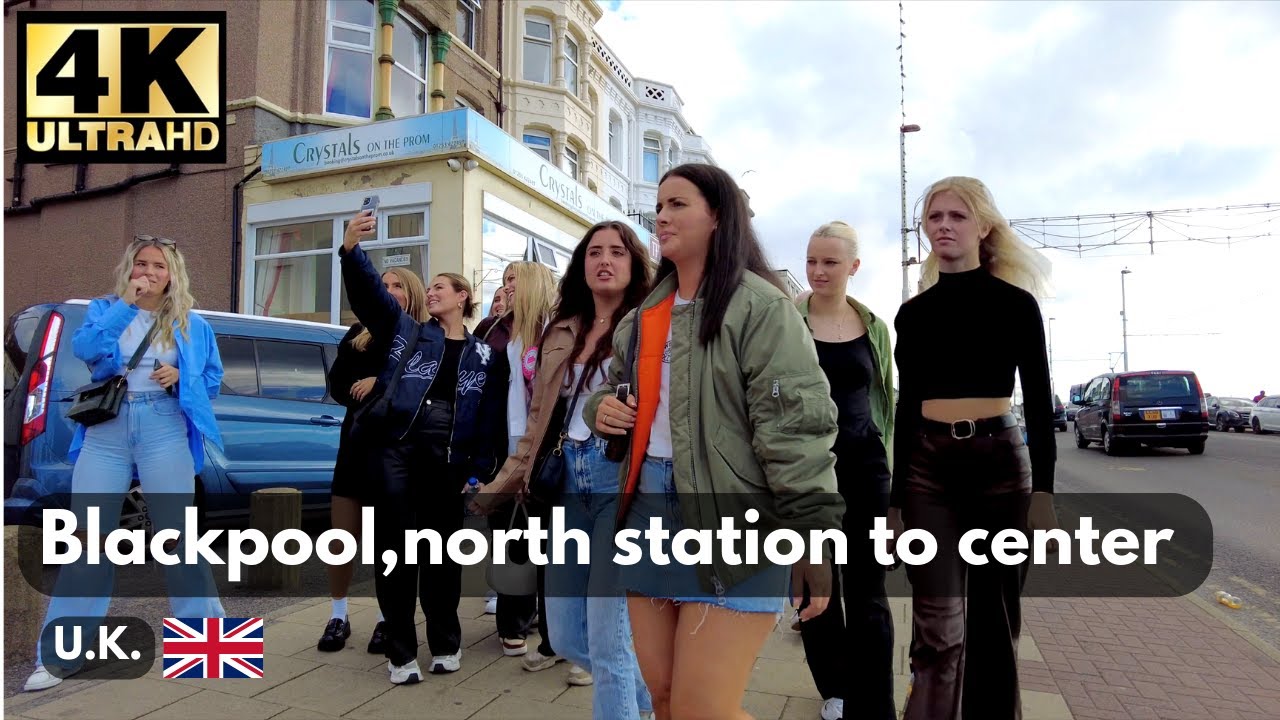 Blackpool Walking Tour – From North Train Station to City Center | 4K Ultra HD