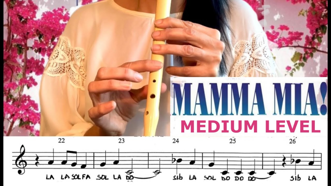 Mamma mia flauta (recorder). ABBA. Tutorial con partitura y notas escritas.(Score)