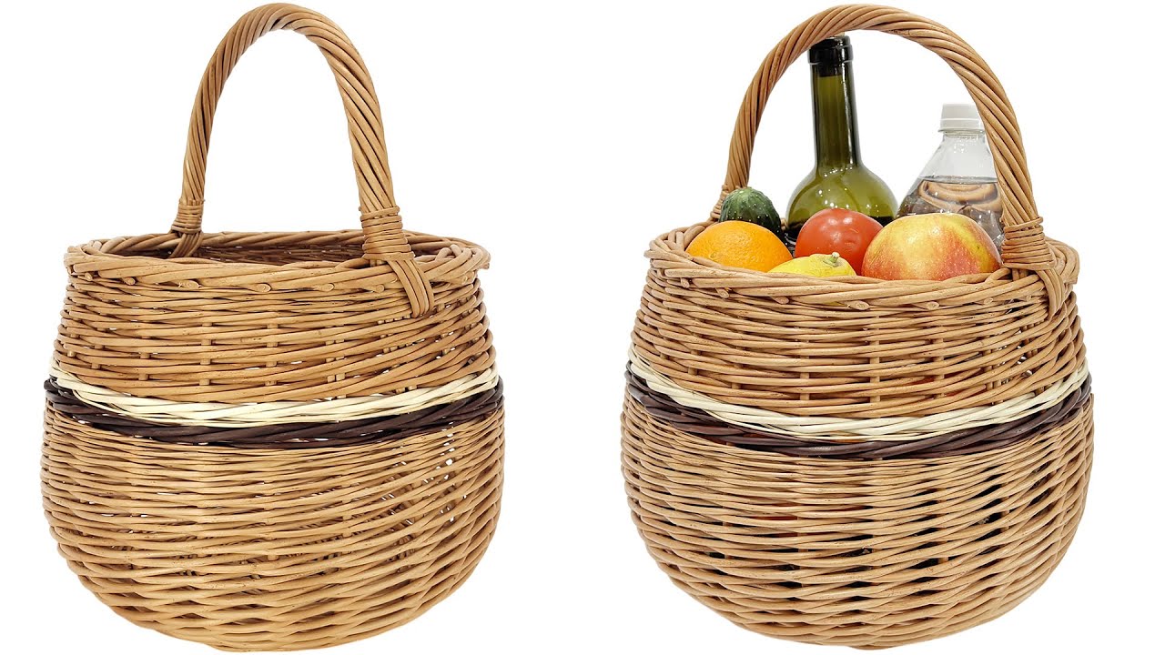 Panier de pique nique rond grande anse, panier de Pâques   panier en osier