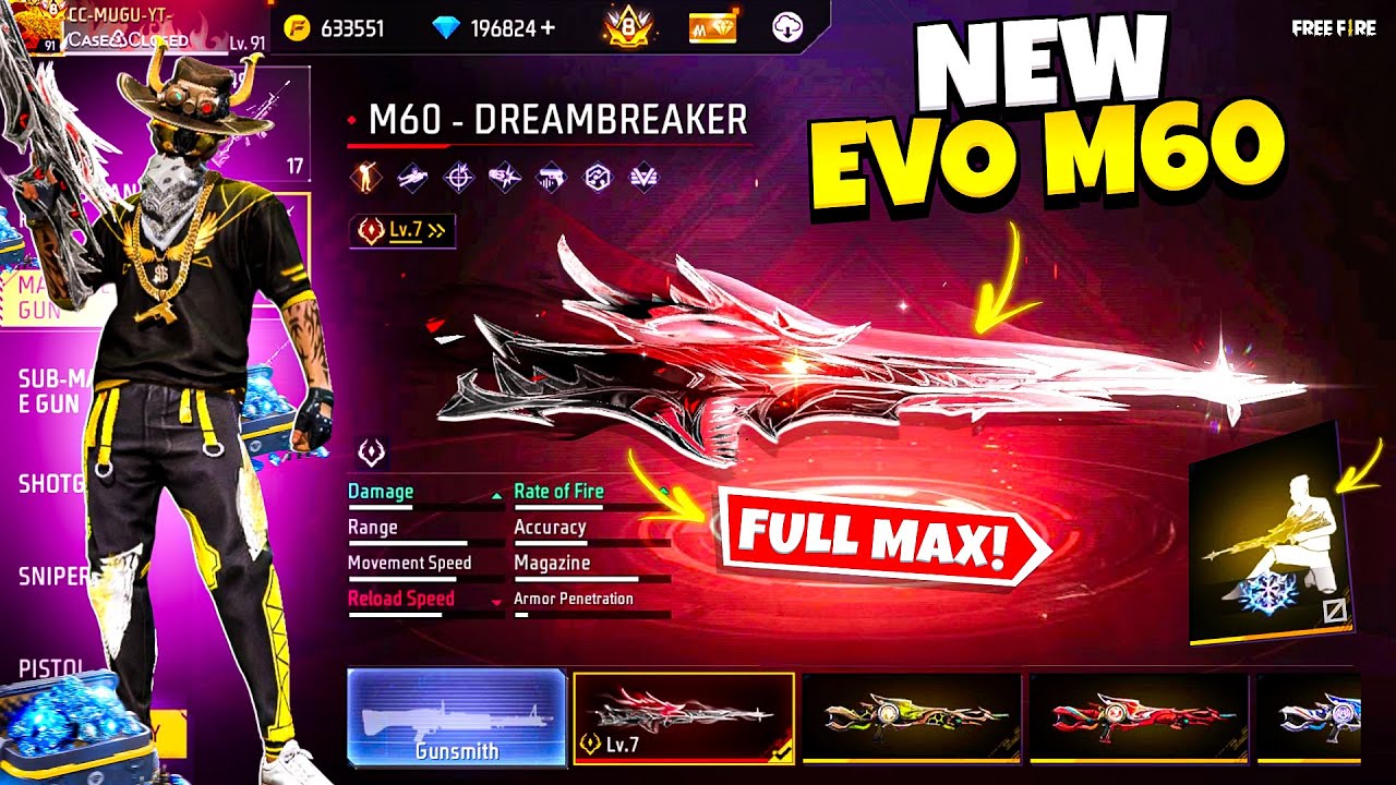 NEW EVO M60 FULLY MAXED 🔥💥 | Full Upgrade | Free Fire MAX