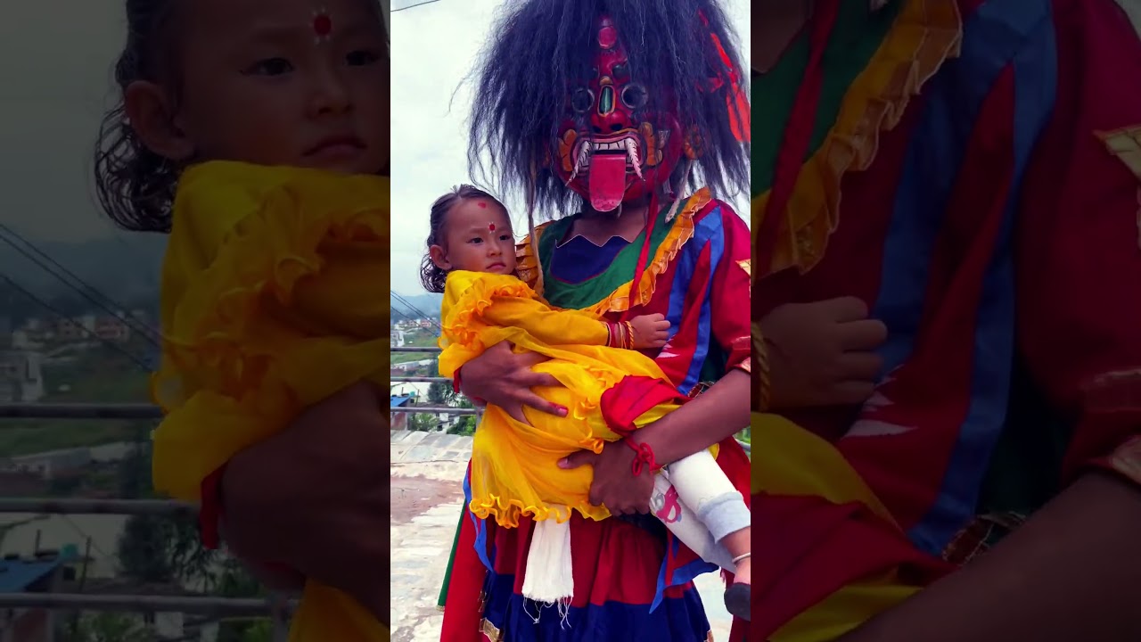 Kind Lakhe and cute baby ..Good bonding #newariculture #himalayancultures #everestnepal #himalaya
