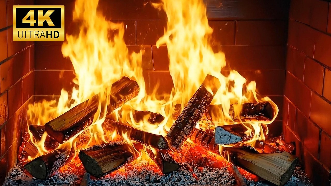 No Ads Fireplace in Evenings: Burning Logs, Crackling Sounds, and the Serenity of Pure Relaxation