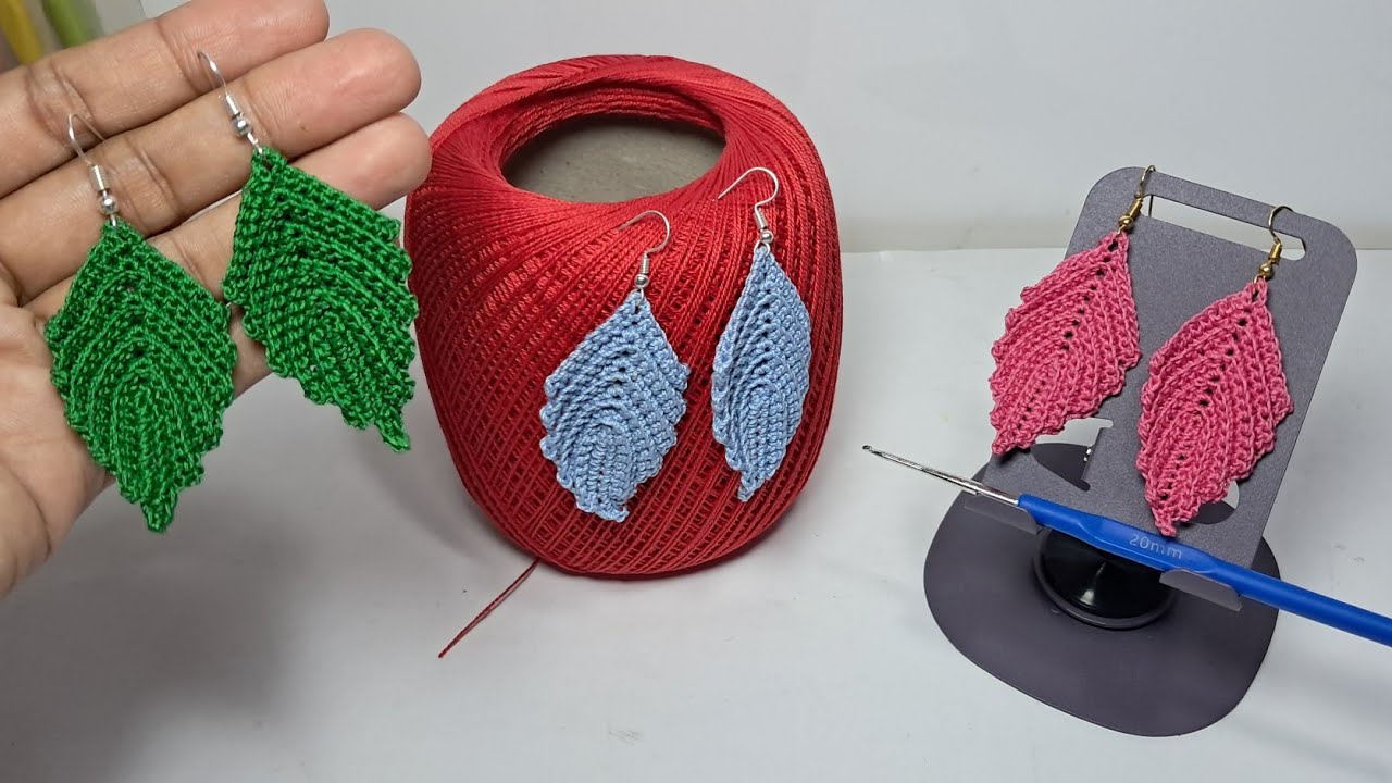 How to crochet leaf earring:easy tutorial