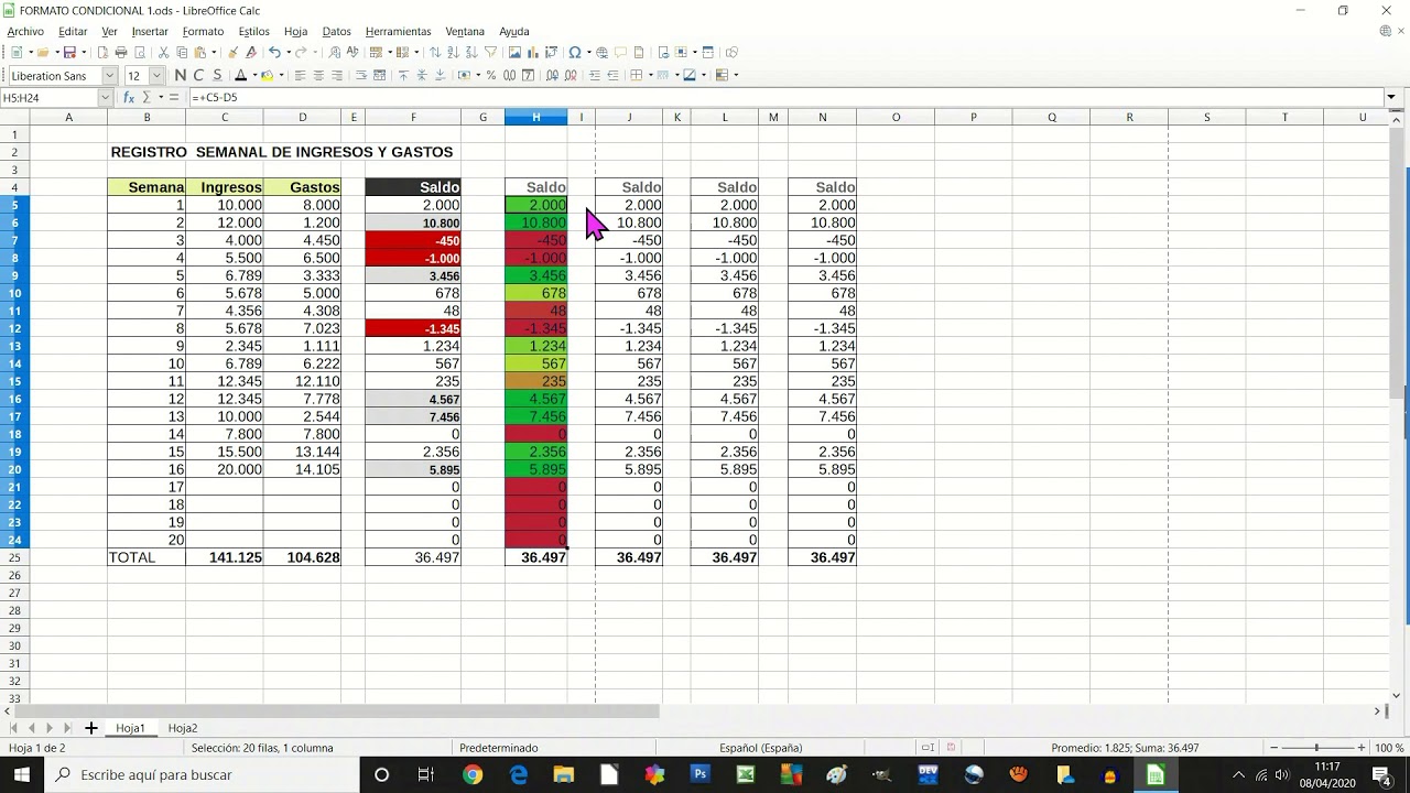 Formato condicional en Calc