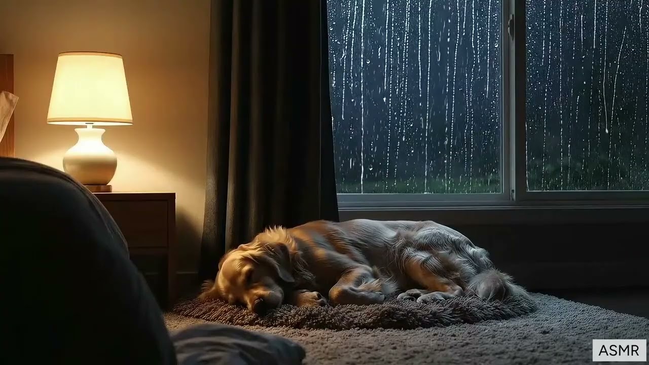 Dark Room Rain Sounds 🌧️🐶   Sleeping Dog Ambience for Deep Sleep & Relaxation Full HD