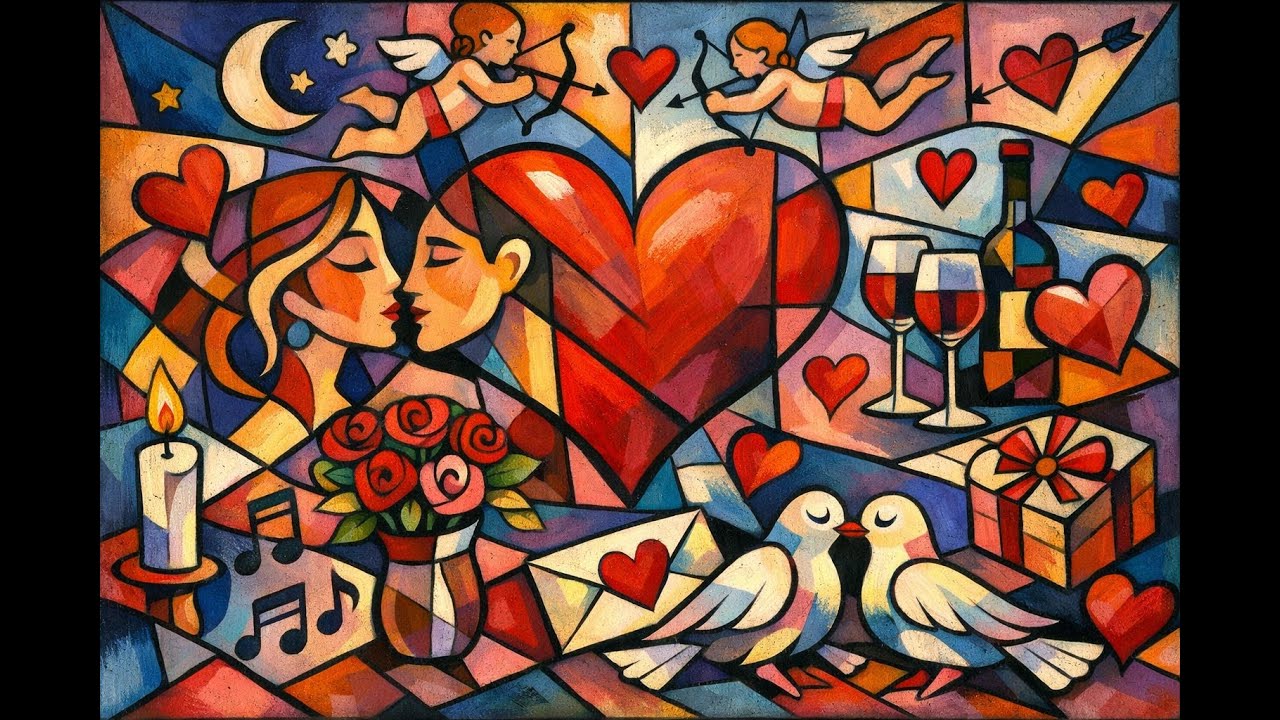 Cubist Valentine | Fine Art Love in Motion | Screensaver | Framed TV Art
