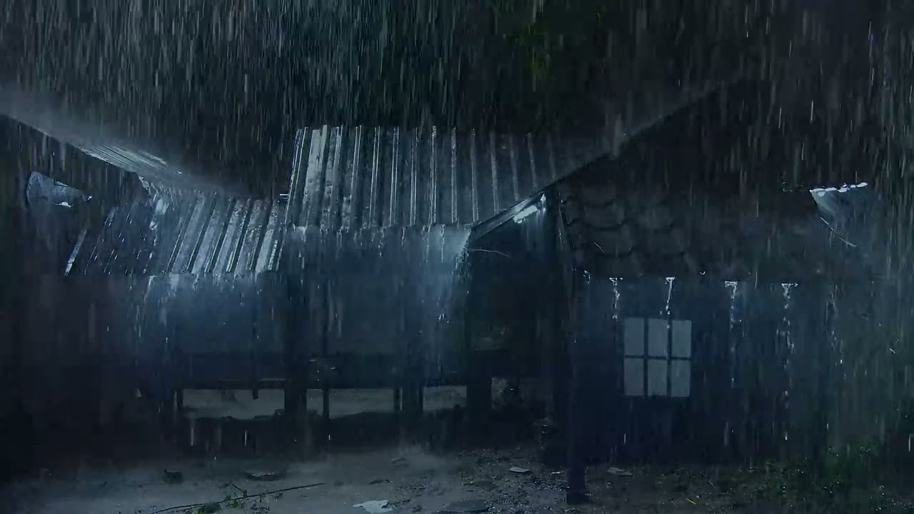 Terrible Stormy Night to Sleep Instantly   Powerful Rainstorm on Tin Roof & Intense Thunder Sounds