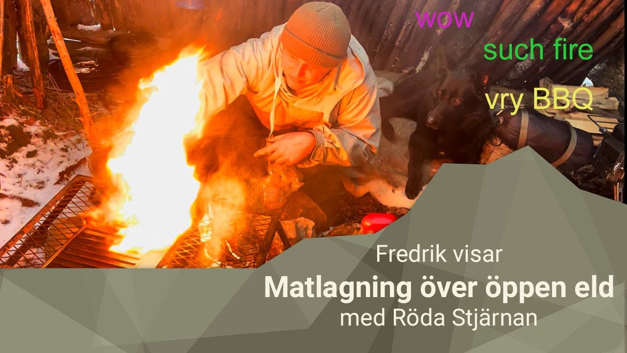 Fredrik lagar mat över öppen eld