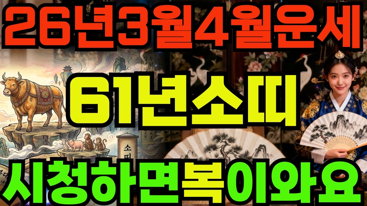 [61년소띠26년3월,4월운세]시청하면복이오는1961년신축생소띠26년3월,4월운세