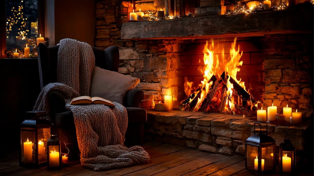 February Retreat Night by the Fireplace 4K | Warm Crackling Woods for Chill Mood and Stress Relief