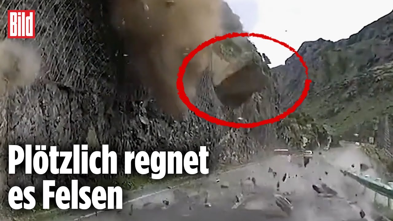 Mega-Steinschlag! Fels st&uuml;rzt auf fahrendes Auto |&nbsp;China