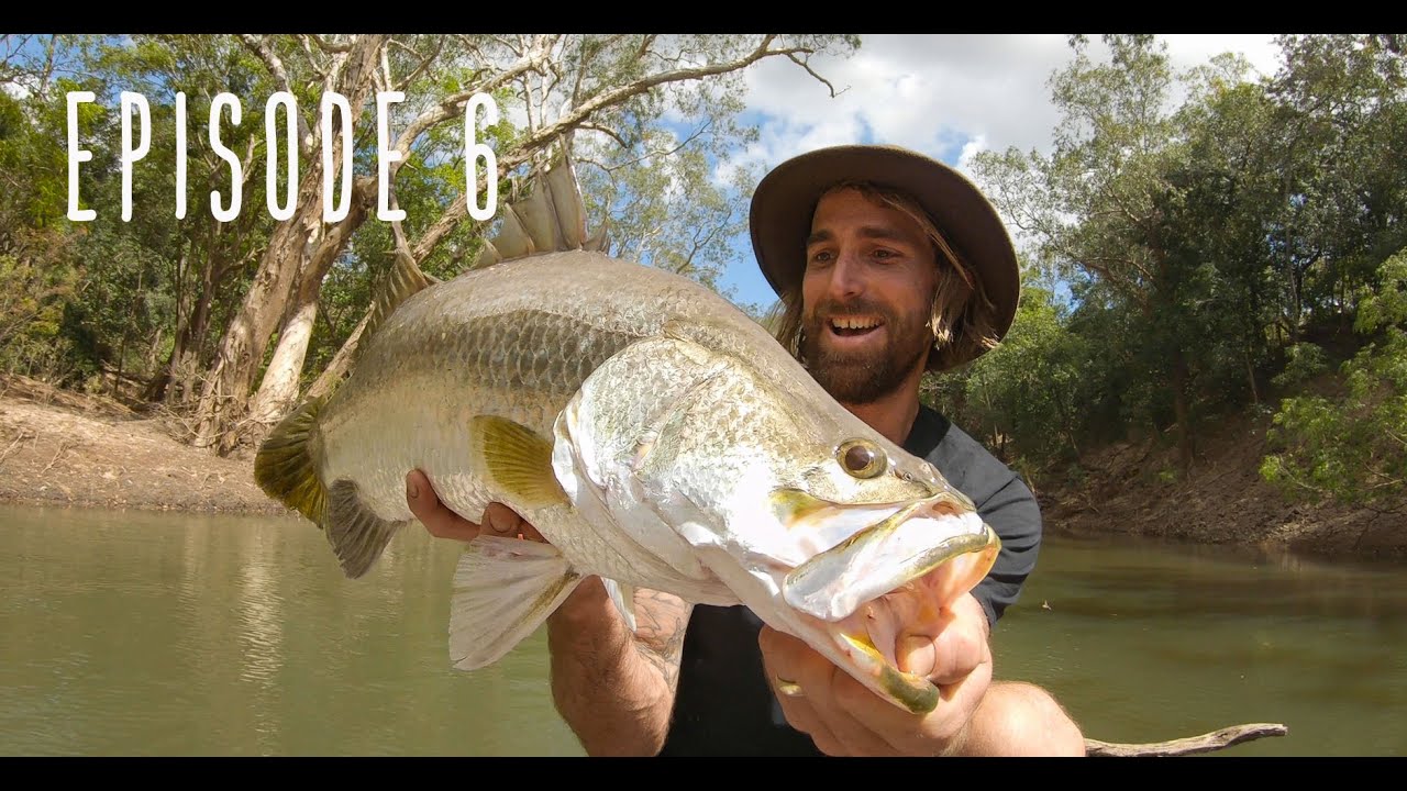 WILD BARRAMUNDI Catch and Cook, Dragging the tinny over sand flats