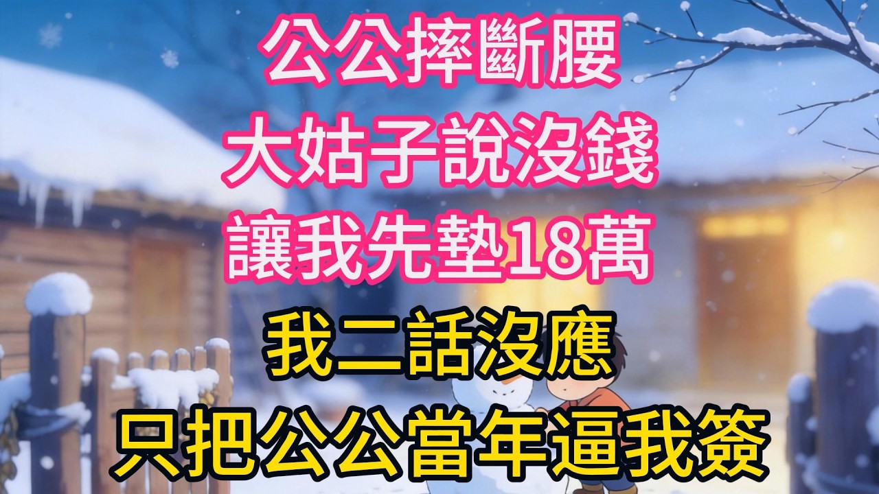 公公摔斷腰，大姑子說沒錢，讓我先墊18萬，我二話沒應，只把公公當年逼我簽的贍養協議拍照發到了親戚群裏