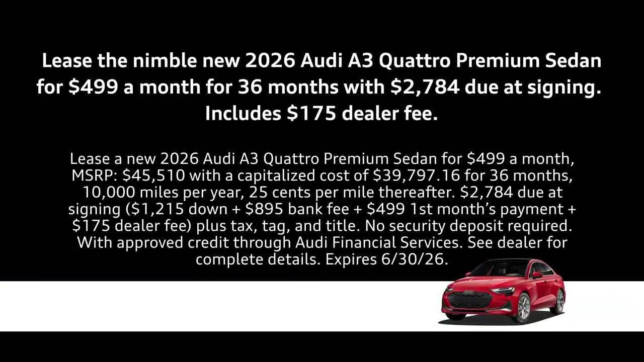 New 2026 Audi A3 quattro Premium Sedan June Lease Offer