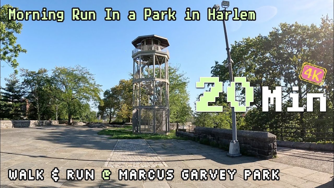 20 Min Morning Run 🌳 Marcus Garvey Park Harlem Landmarks ASMR Running in NYC 🌸  4K