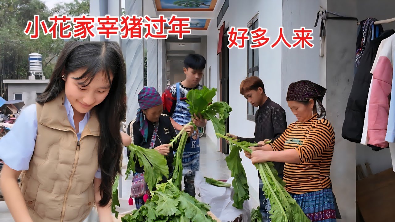小花家宰猪过年好多人来小花家帮忙