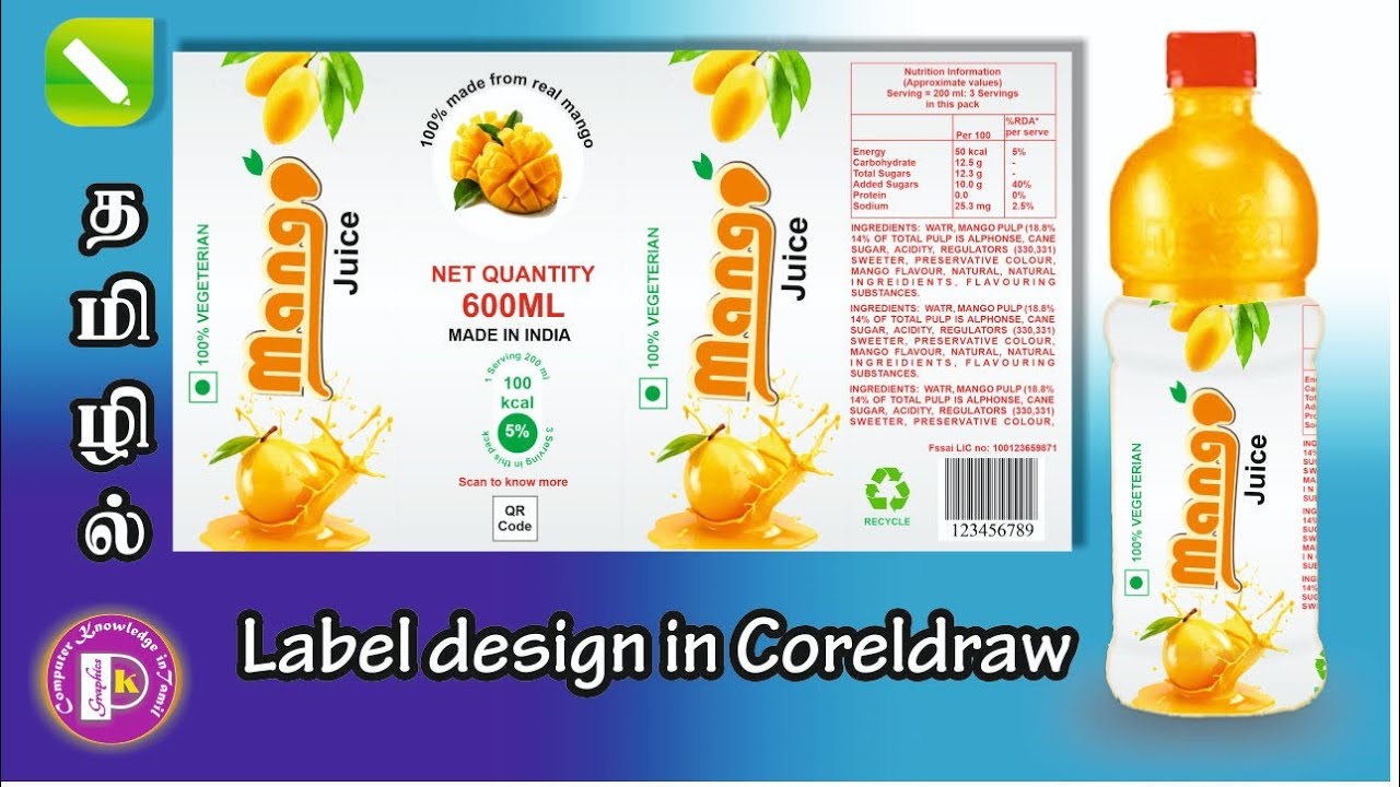 Label design in Coreldraw step by step tutorial in tamil @PKGraphics054 | Mango label design#label
