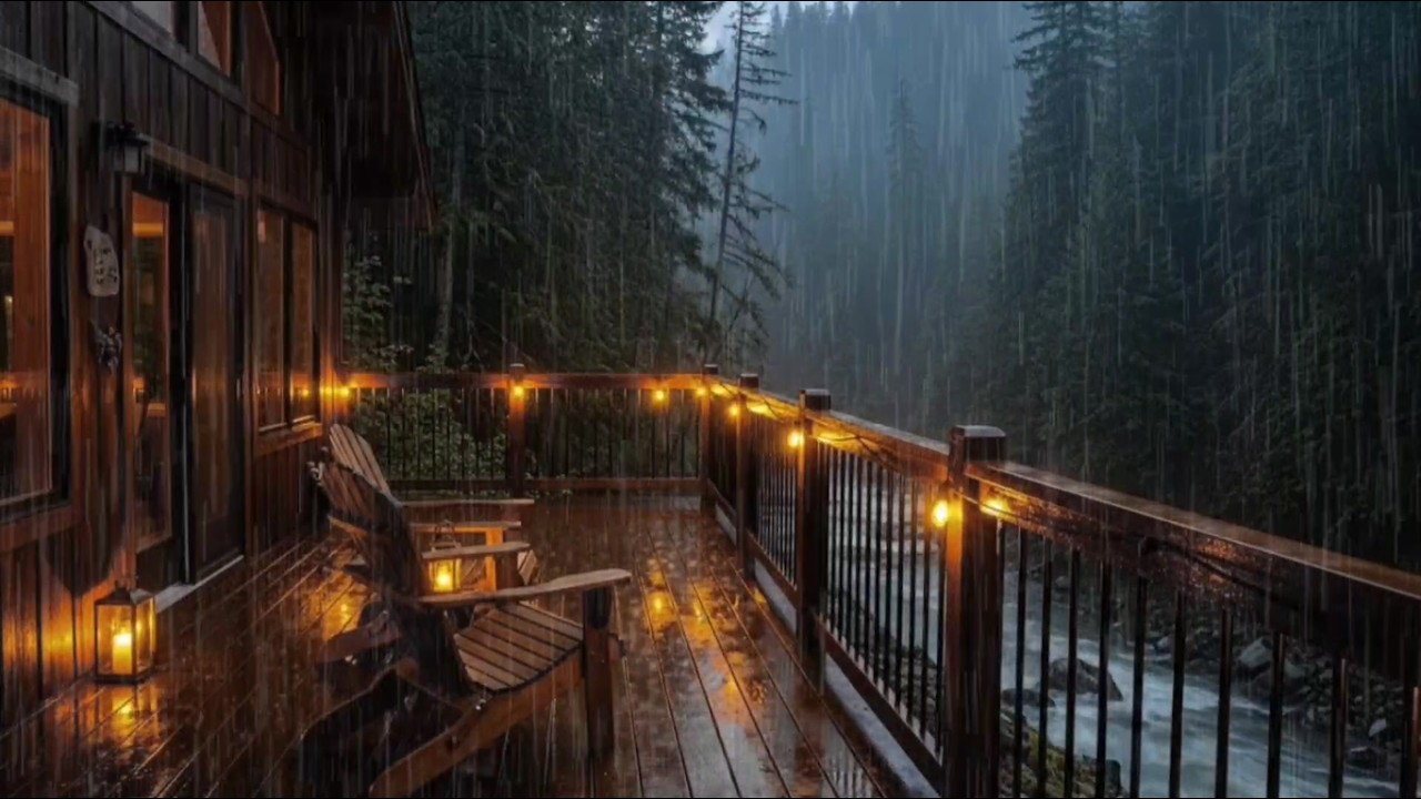 Gentle Rain on a Cozy Forest Porch 🌧️ Cabin Night Ambience for Study, Sleep & Relaxation