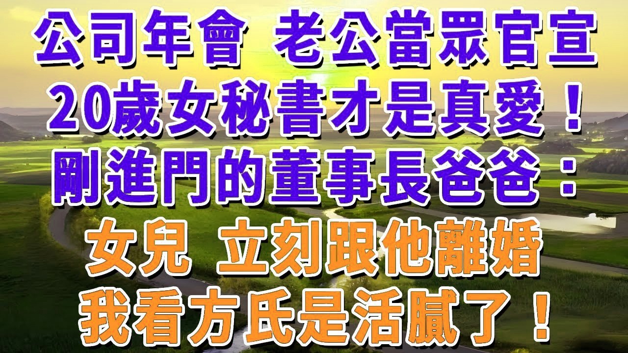 公司年會 老公當眾官宣，20歲女秘書才是真愛！剛進門的董事長爸爸：女兒 立刻跟他離婚，我看方氏