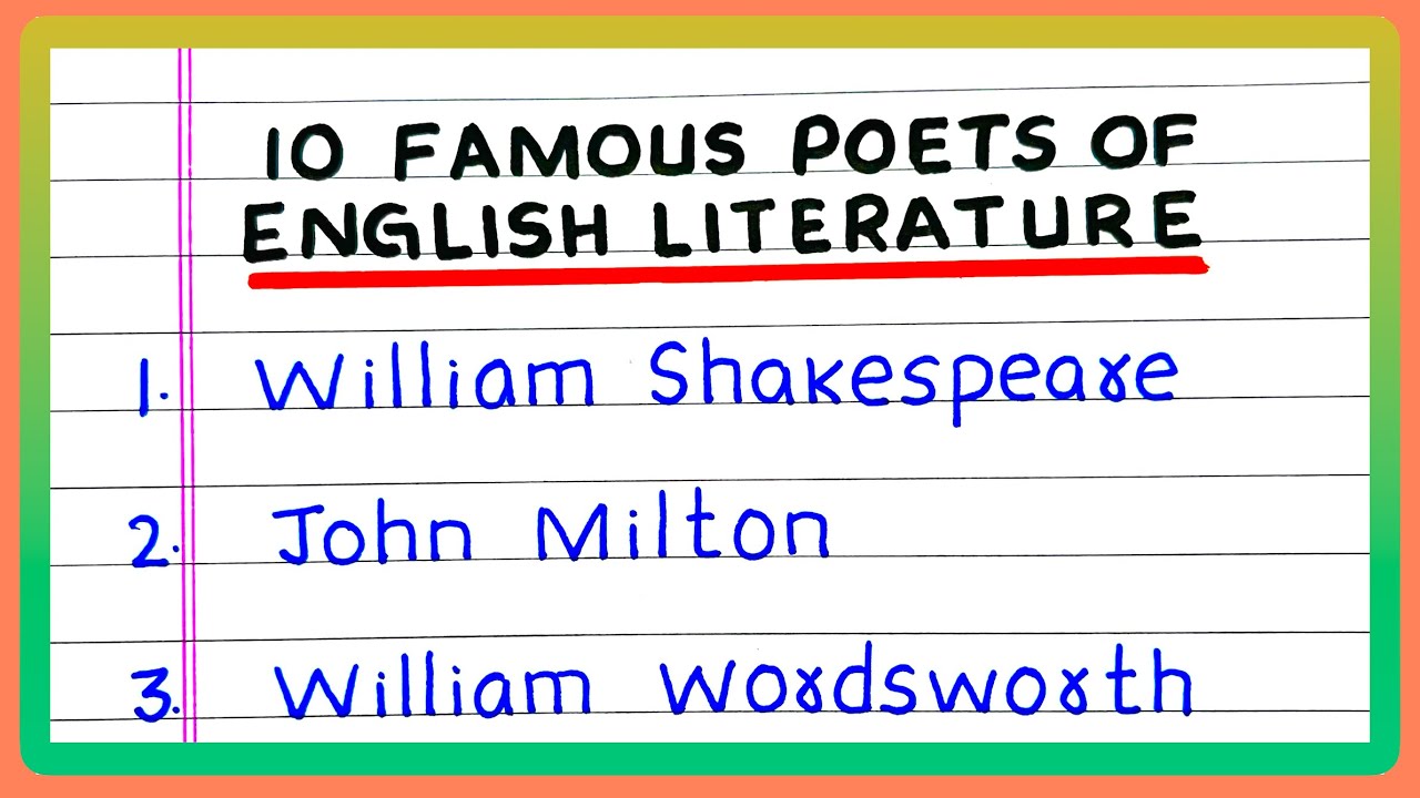 10 Name of Poets | Famous Poets of English Literature