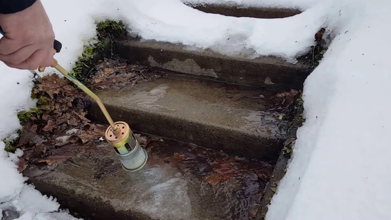 Harbor Freight Greenwood torch flame thrower melting concrete steps