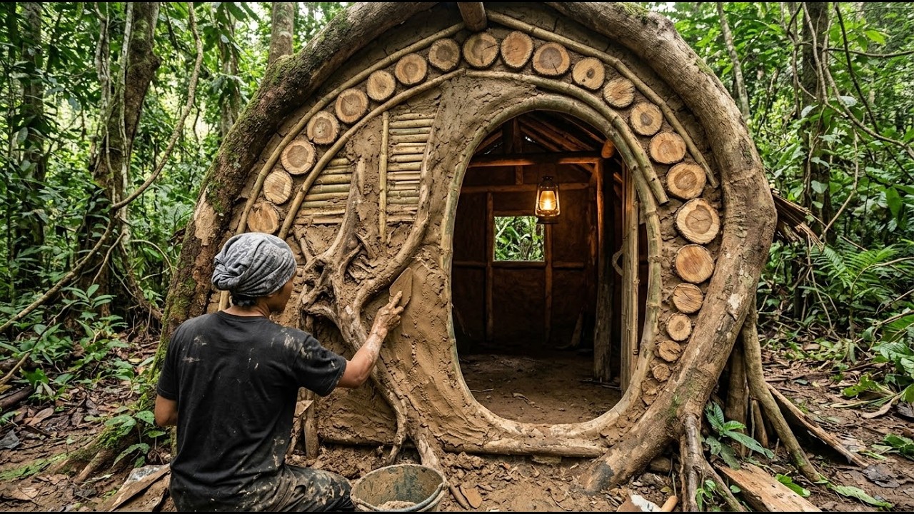 Creating an Unexpected Warm Shelter Inside the Roots of an Ancient Tree | Bushcraft, Survival