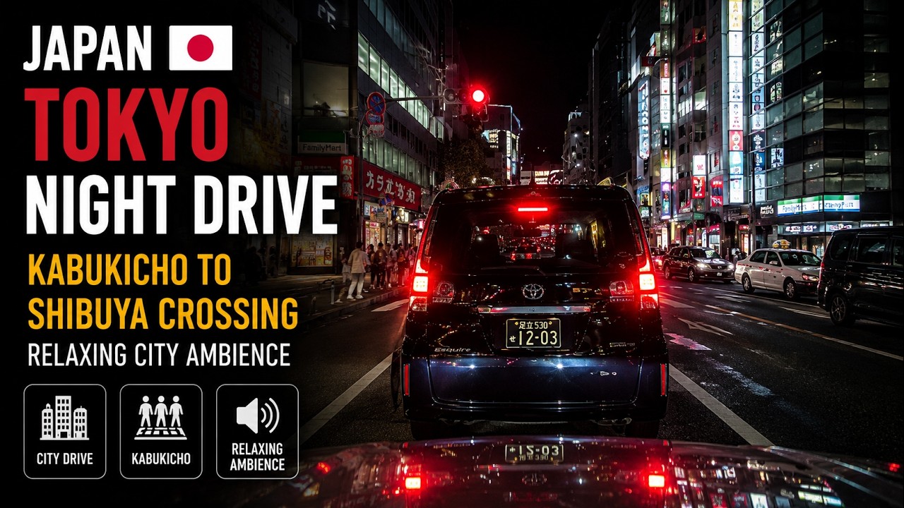 Tokyo Night Drive 🇯🇵 | Kabukicho to Shibuya Crossing | Relaxing City Ambience (4K)