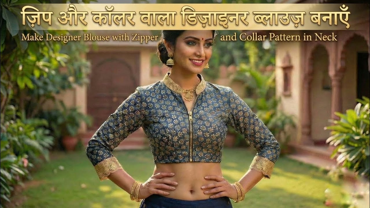 Make Designer Blouse with Zipper and Collar Pattern in Neck