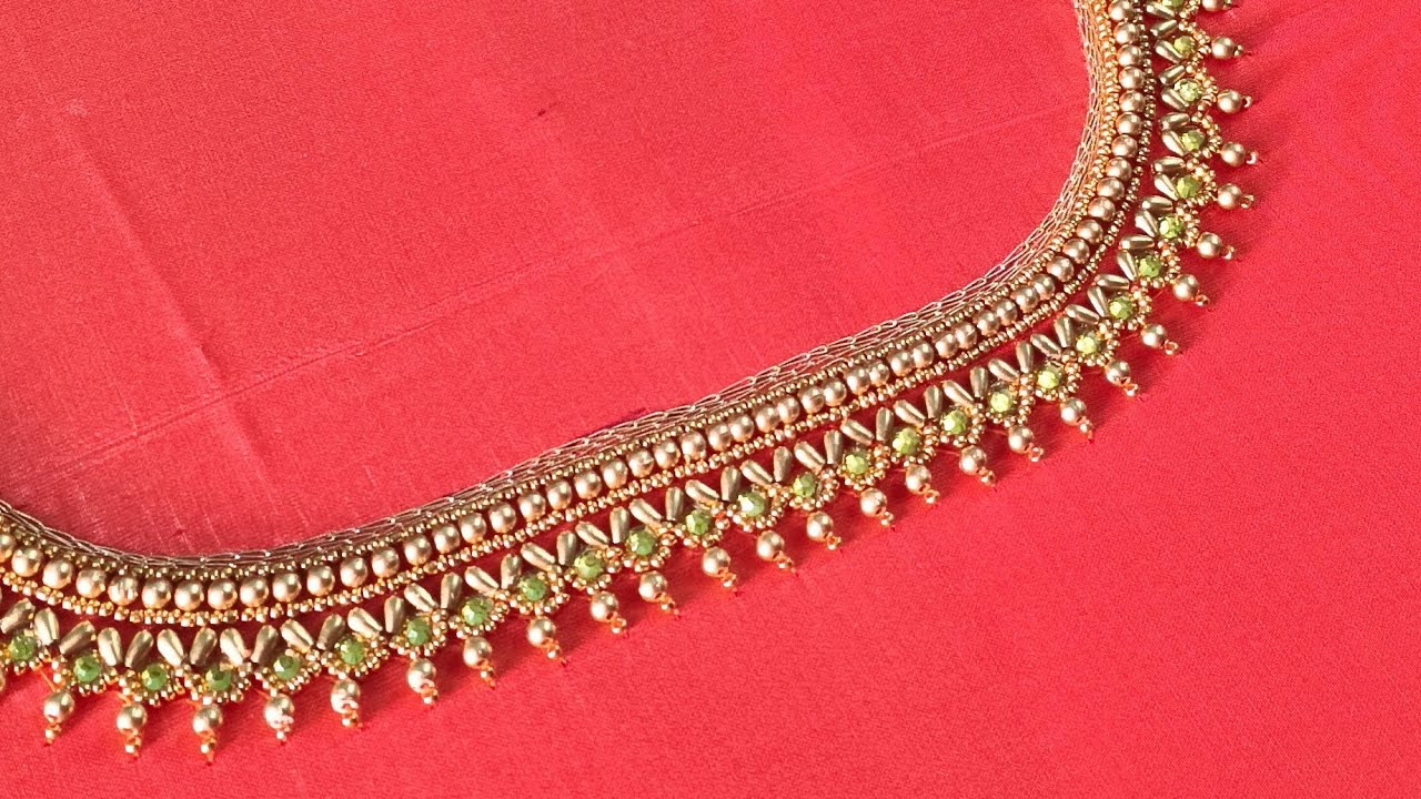 How to make simple Aari Work blouse design #aariblouse #aariworkblouse #aariwork #kundan  