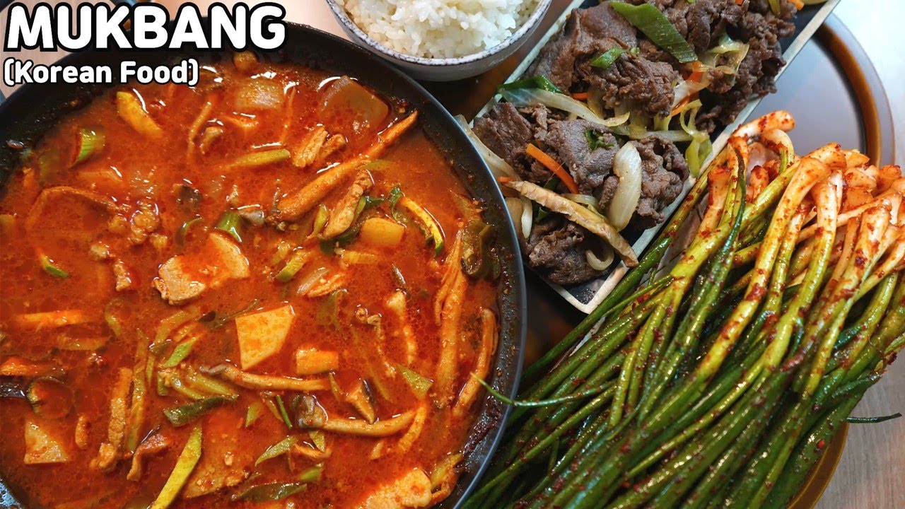 갓담근 파김치 돼지고기애호박찌개 소불고기 먹방 요리 Green Onion Kimchi MUKBANG ASMR REAL SOUND EATING SHOW COOKING RECIPE