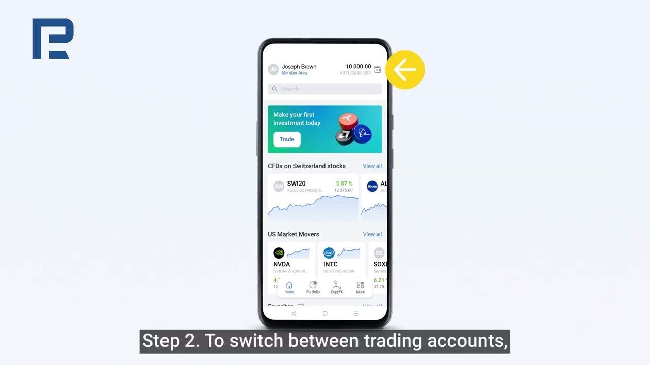 How to switch between accounts  in R StocksTrader via Mobile | RoboForex PH