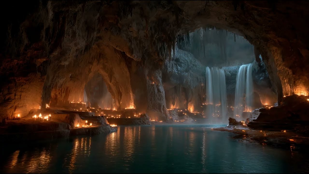 Sacred Cave Sanctuary | Deep Meditation Ambient Music, Relaxing Fantasy Waterfall Ambience