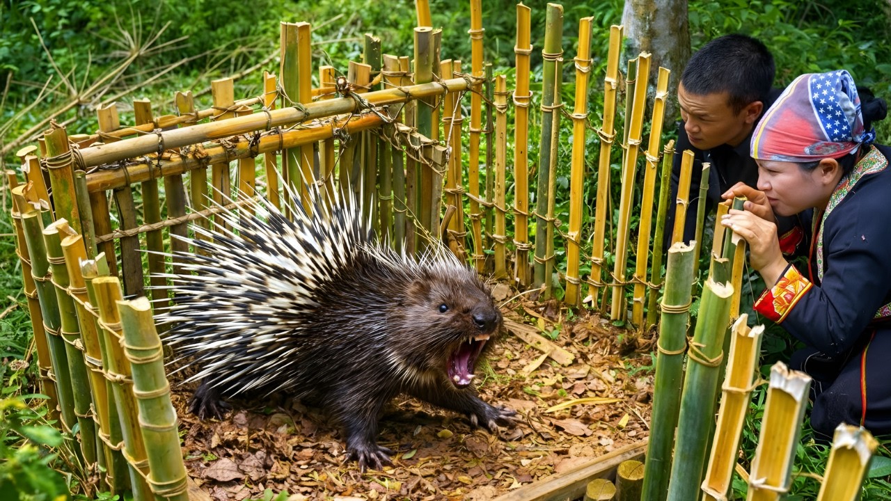 The dwarf family makes rudimentary traps to catch porcupines - Survival skills, life in the forest