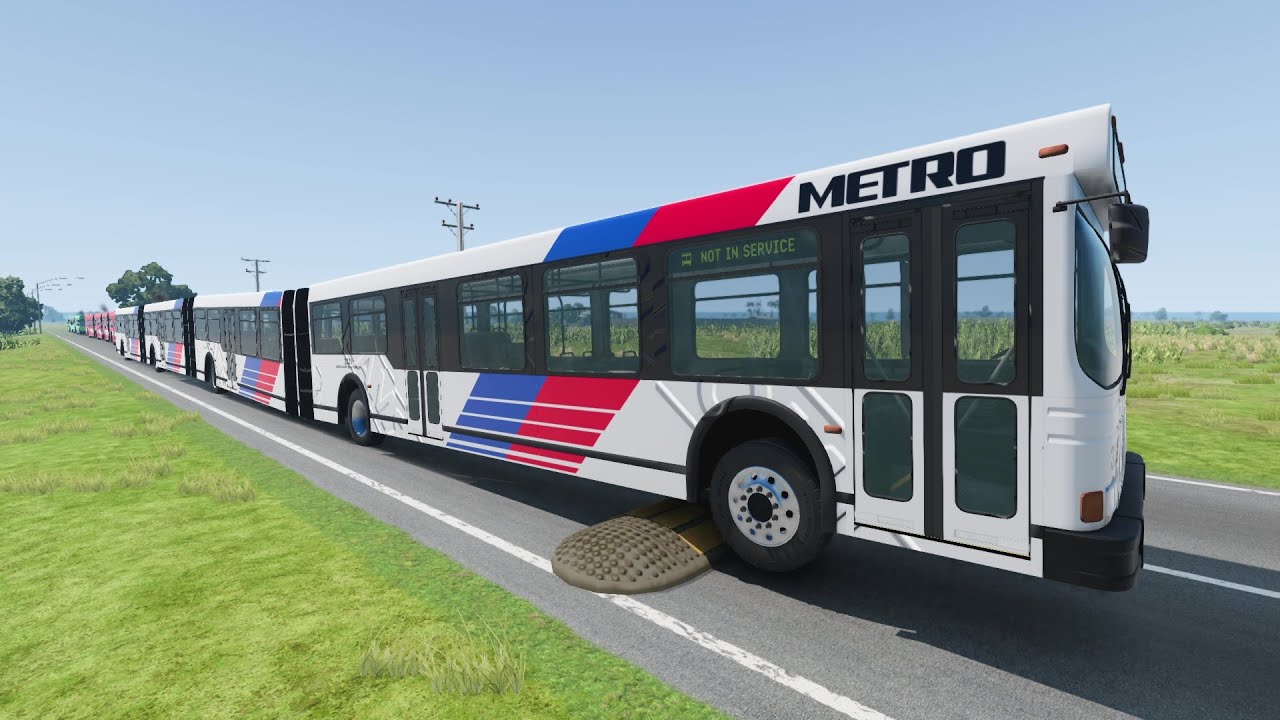 LONG BUS, SCHOOL BUS, TRUCKS Vs MASSIVE SPEED BUMPS - BeamNG.Drive