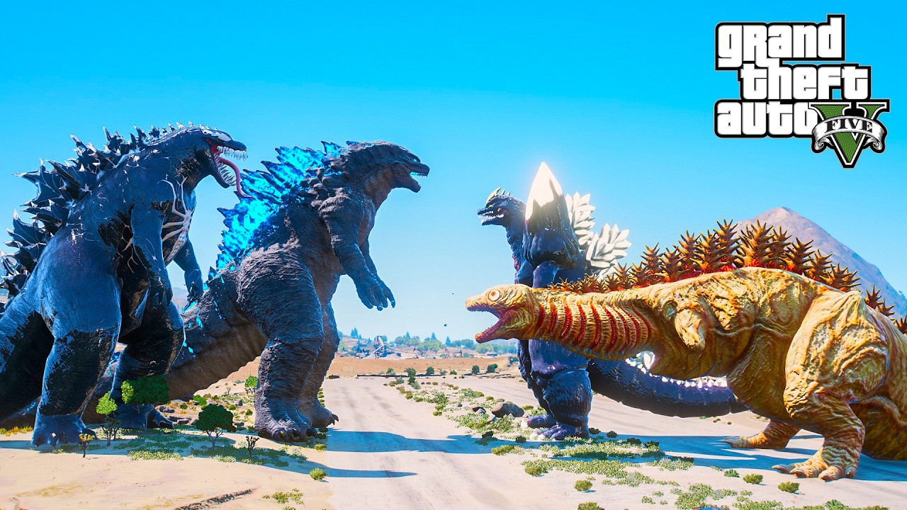 GTA 5 Mod – Godzilla Prime & Venom Godzilla vs Shin Godzilla 2nd Form & Space Godzilla