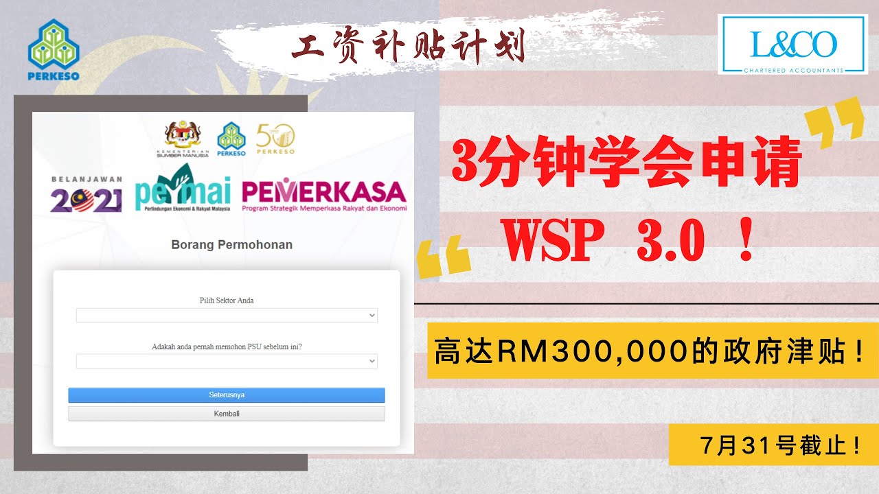 【WSP3.0/PSU3.0】教您3分钟申请高达RM300,000的政府津贴！