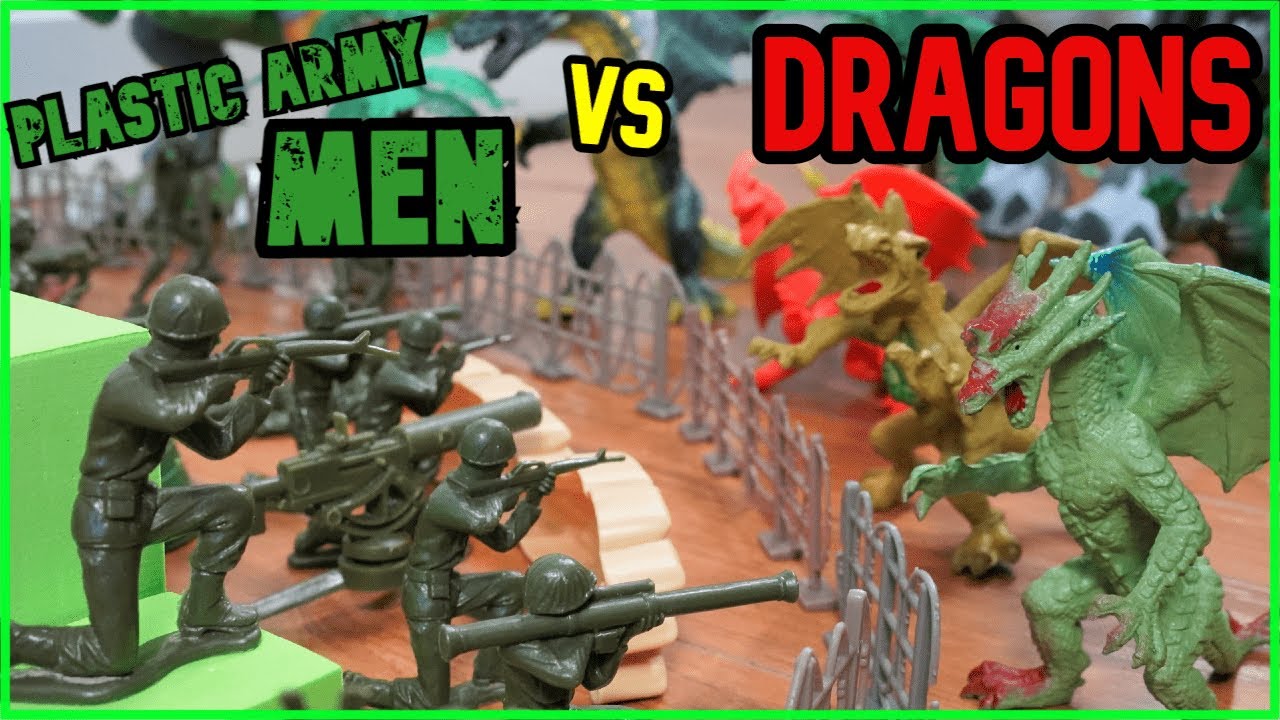 Plastic Army Men VS Dragons BASE Defense Pretend Play