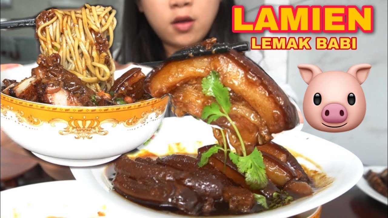 MUKBANG LAMIEN SAPI PEDAS DENGAN  LEMAK BABI KECAP + BABI GORENG ANDALIMAN 😍😘 #jejezhuang