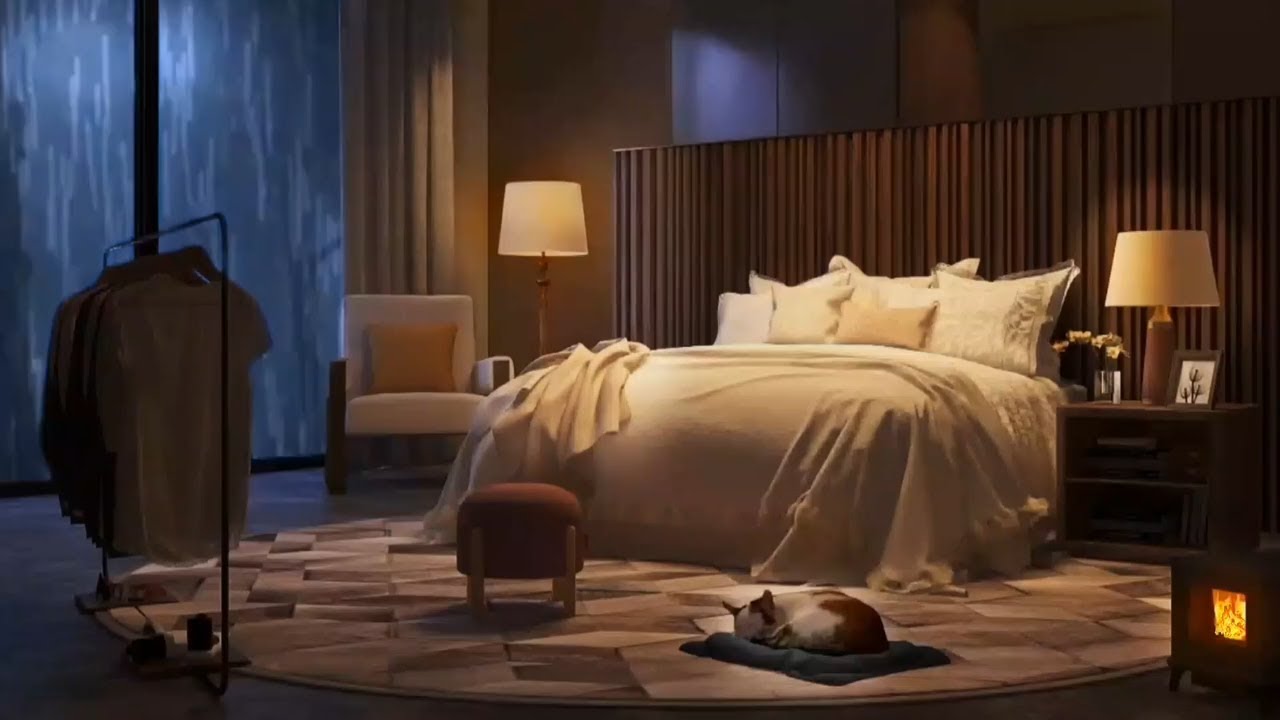 Cozy Hotel Room Ambience with Soothing Thunderstorm and Heavy Rain for Sleep and Relaxation..