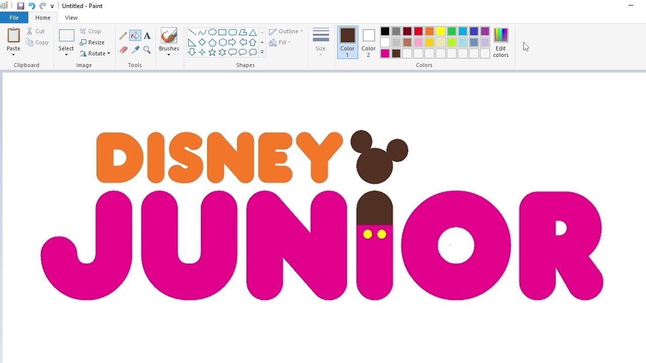 How to draw Disney Junior logo in Dunkin' Donuts style using MS Paint | How to draw on your computer