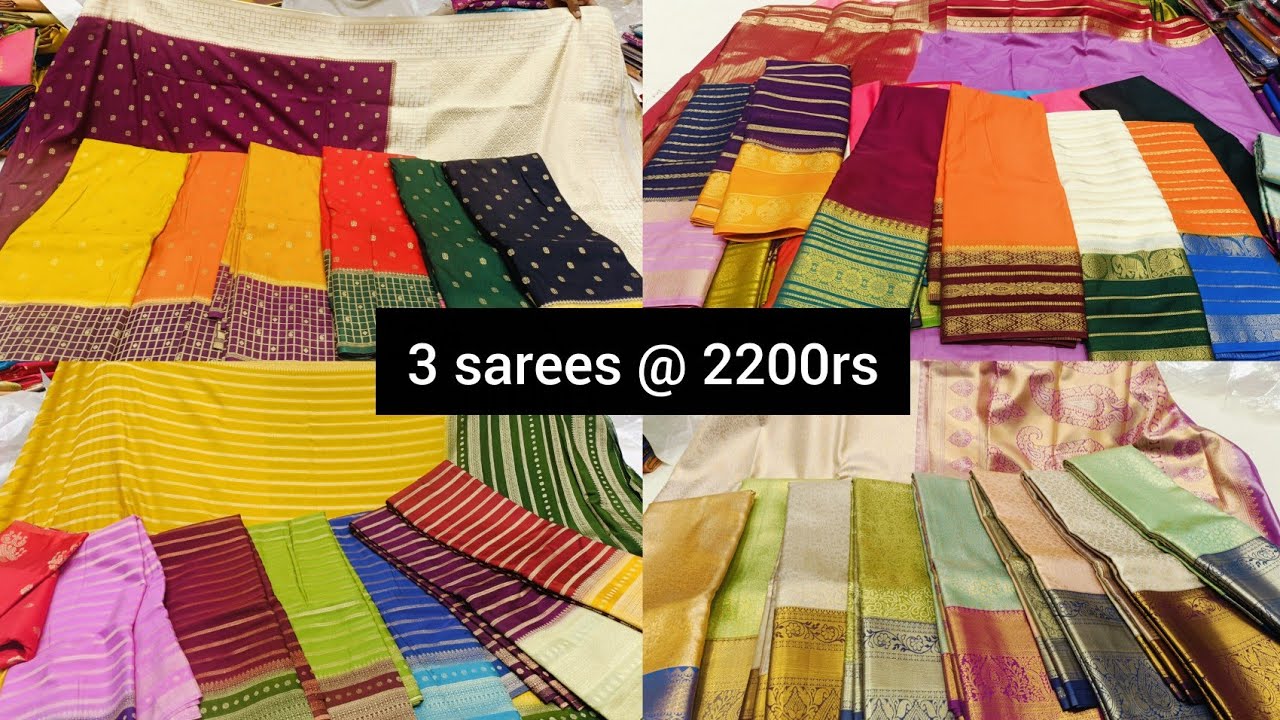 chickpet bangalore wholesale 3 sarees @ 2200rs || single saree courier available