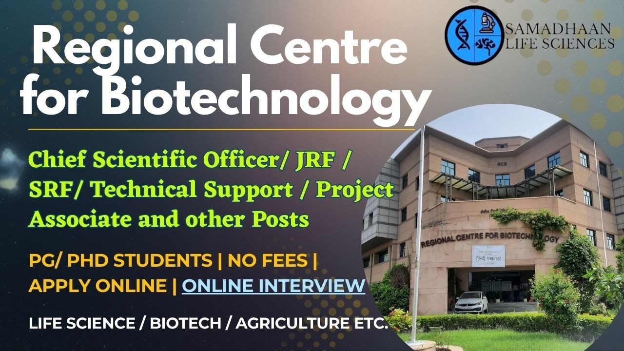 RCB Recruitment 2026 | JRF, SRF, Project & CSO Posts | No Fees | Apply Online| Upto Rs 2,00,000 pm