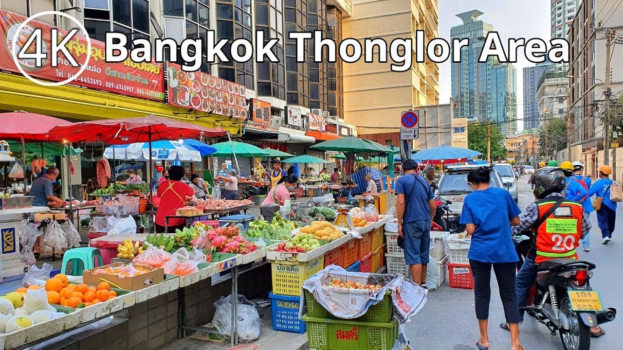 [4K] Walk around Thonglor in Bangkok, Thailand - Street Food in the Morning